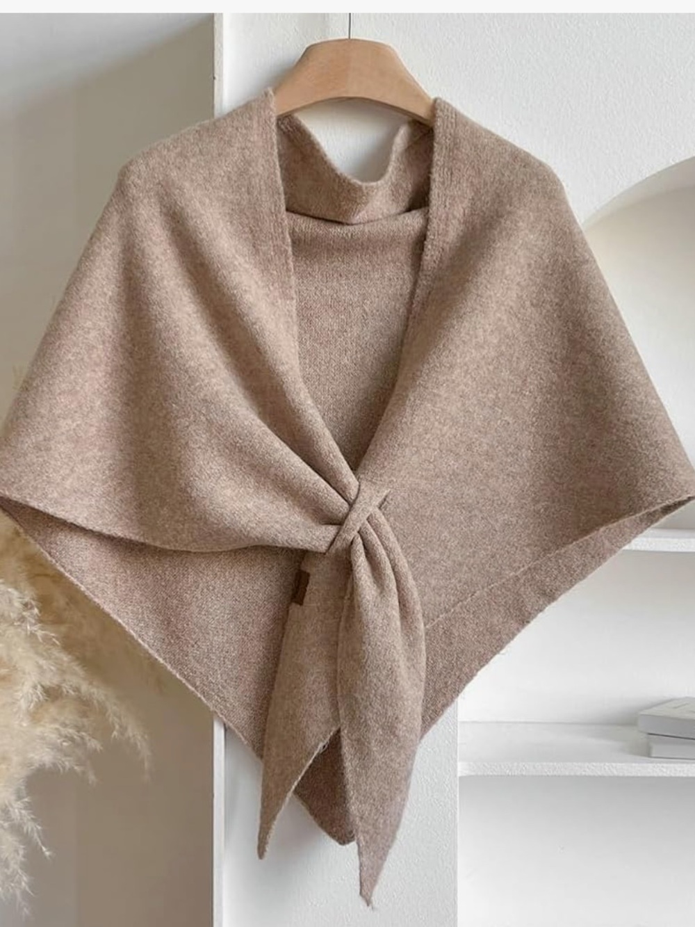 Cozy Neutral Tie-Front Poncho Sweater - Taupe